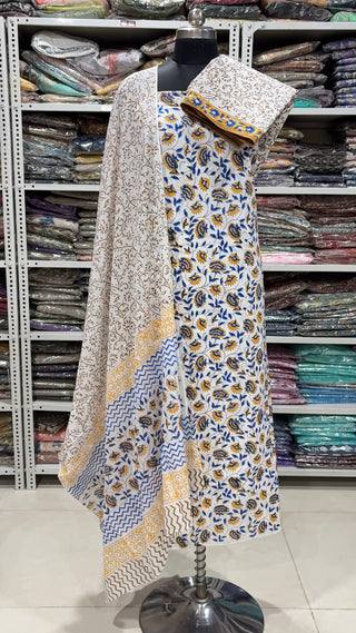 Handblock Cotton Suit Material with Cotton Dupatta