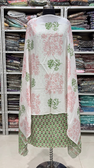 Handblock Cotton Suit Material with Cotton Dupatta