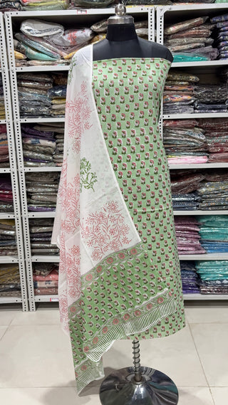 Handblock Cotton Suit Material with Cotton Dupatta