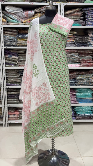 Handblock Cotton Suit Material with Cotton Dupatta