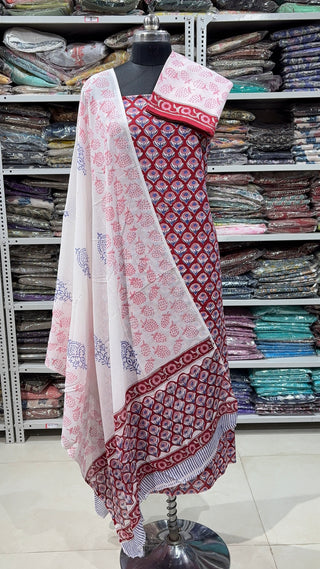 Handblock Cotton Suit Material with Cotton Dupatta