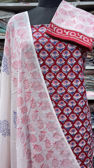Handblock Cotton Suit Material with Cotton Dupatta