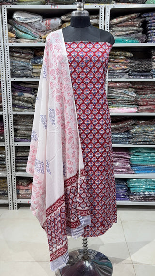 Handblock Cotton Suit Material with Cotton Dupatta