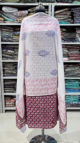 Handblock Cotton Suit Material with Cotton Dupatta