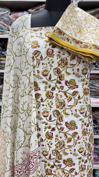 Handblock Cotton Suit Material with Cotton Dupatta