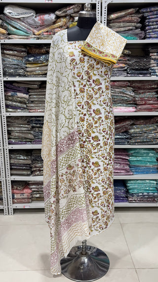 Handblock Cotton Suit Material with Cotton Dupatta
