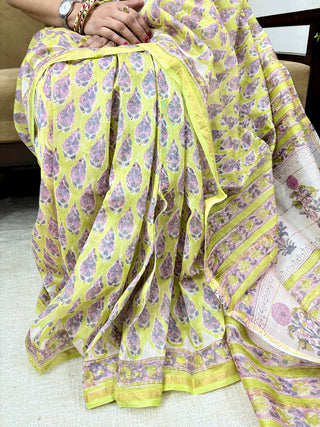Light Green Chanderi Silk Saree with Unstitched Blouse Piece (Lining Included)