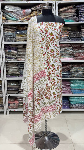 Handblock Cotton Suit Material with Cotton Dupatta