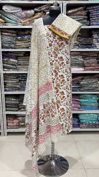 Handblock Cotton Suit Material with Cotton Dupatta