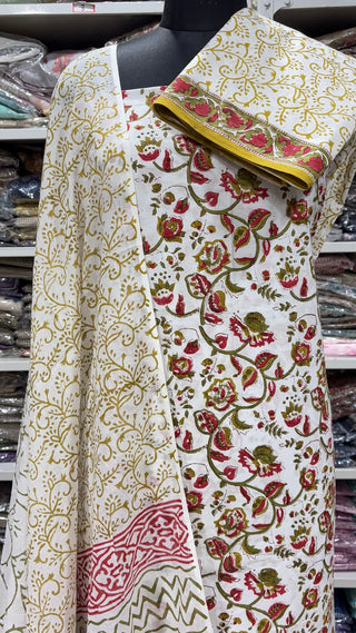 Handblock Cotton Suit Material with Cotton Dupatta