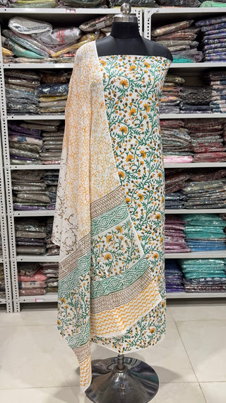 Handblock Cotton Suit Material with Cotton Dupatta