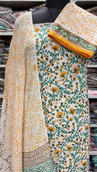 Handblock Cotton Suit Material with Cotton Dupatta