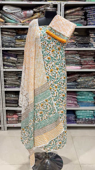 Handblock Cotton Suit Material with Cotton Dupatta