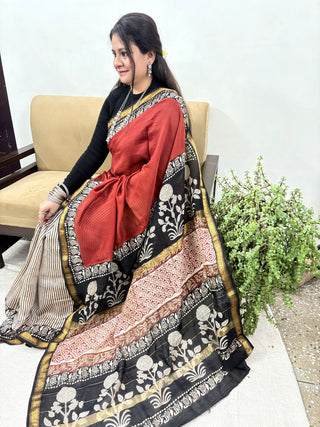Maheshwari Silk Saree with unstitched Blouse (Lining Included)