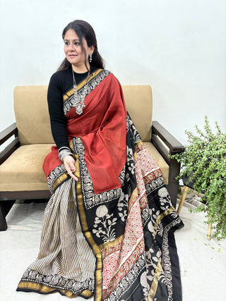 Maheshwari Silk Saree with unstitched Blouse (Lining Included)