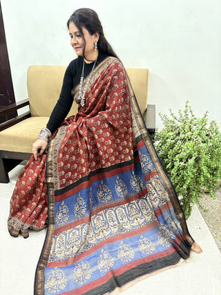 Handblock Maheshwari Silk Saree with Unstitched Blouse Piece (Lining Included)
