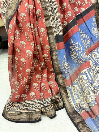 Handblock Maheshwari Silk Saree with Unstitched Blouse Piece (Lining Included)