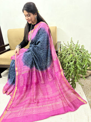 Handblock Maheshwari Silk Saree with Unstitched Blouse Piece (Lining Included)