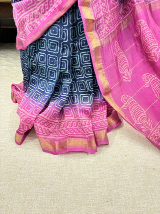 Handblock Maheshwari Silk Saree with Unstitched Blouse Piece (Lining Included)