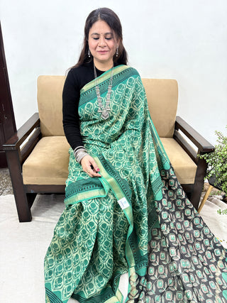 Vanaspati Ajrakh Maheshwari Silk Saree with Unstitched Blouse Piece (No Chemical Dyes)