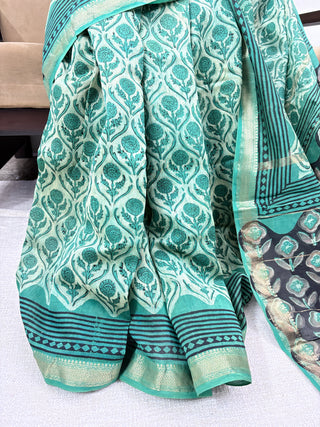 Vanaspati Ajrakh Maheshwari Silk Saree with Unstitched Blouse Piece (No Chemical Dyes)