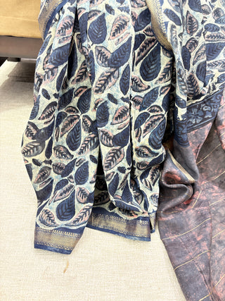 Vanaspati Ajrakh Maheshwari Silk Saree with Unstitched Blouse Piece (Lining Included)(No Chemical Dyes)