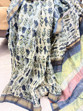 Vanaspati Ajrakh Maheshwari Silk Saree with Unstitched Blouse Piece(Lining Included) (No Chemical Dyes)