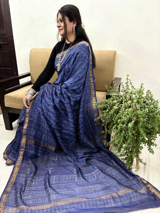 Handblock Maheshwari Silk Saree with Unstitched Blouse Piece(Lining Included)