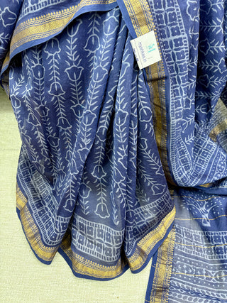 Handblock Maheshwari Silk Saree with Unstitched Blouse Piece(Lining Included)