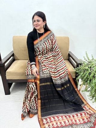 Premium Maheshwari Silk Saree with Unstitched Blouse Piece (Lining Included)