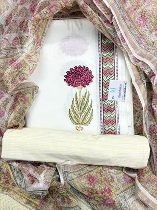 Cotton Handblock Office Wear Suit fabric with Kota Doria Dupatta (Code : 990)