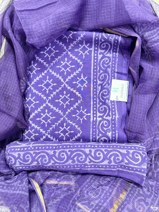 Cotton Handblock Office Wear Suit fabric with Kota Doria Dupatta