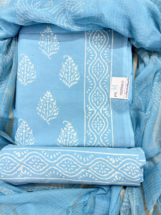 Cotton Handblock Office Wear Suit fabric with Kota Doria Dupatta