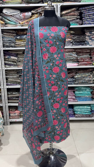 Handblock Cotton Suit Material with Cotton Dupatta