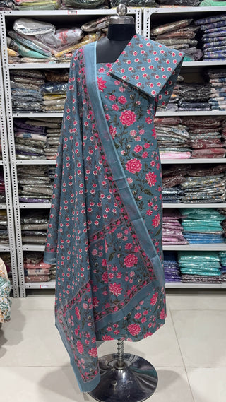Handblock Cotton Suit Material with Cotton Dupatta
