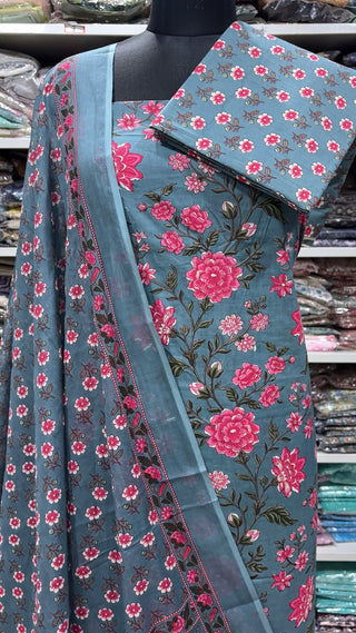 Handblock Cotton Suit Material with Cotton Dupatta