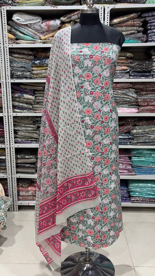 Handblock Cotton Suit Material with Cotton Dupatta