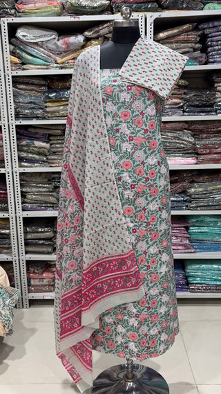 Handblock Cotton Suit Material with Cotton Dupatta