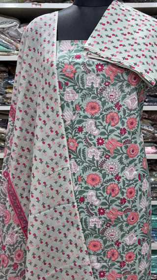 Handblock Cotton Suit Material with Cotton Dupatta