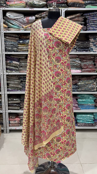 Handblock Cotton Suit Material with Cotton Dupatta