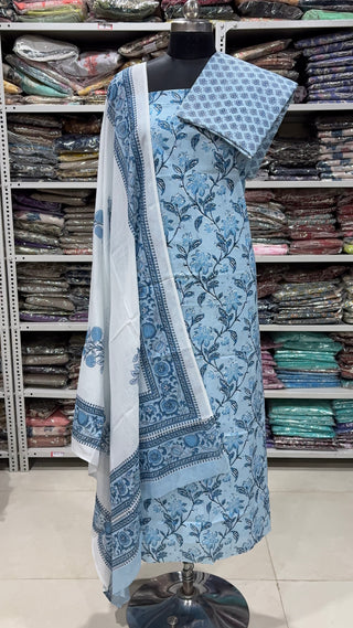 Handblock Cotton Suit Material with Cotton Dupatta