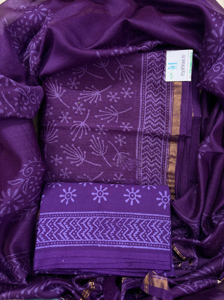 Handblock Chanderi Suit Material with Chanderi Dupatta(Lining Included)