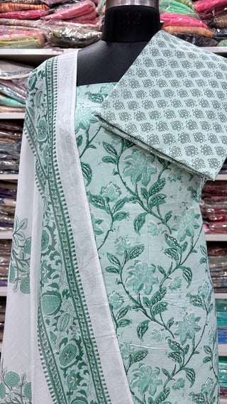 Handblock Cotton Suit Material with Cotton Dupatta