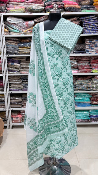 Handblock Cotton Suit Material with Cotton Dupatta