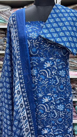Handblock Cotton Suit Material with Cotton Dupatta