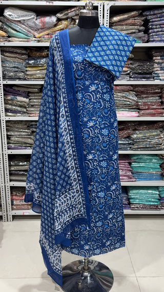 Handblock Cotton Suit Material with Cotton Dupatta