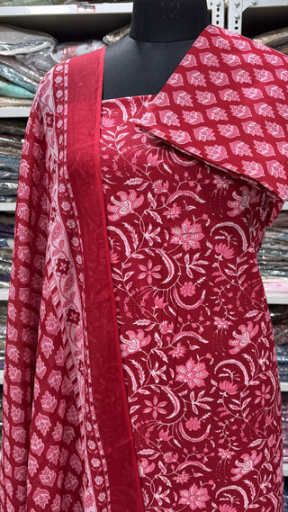 Handblock Cotton Suit Material with Cotton Dupatta