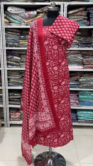 Handblock Cotton Suit Material with Cotton Dupatta