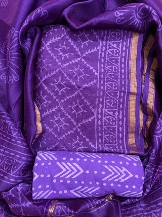 Handblock Chanderi Suit Material with Chanderi Dupatta(Lining Included)