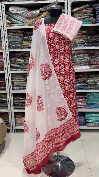 Handblock Cotton Suit Material with Cotton Dupatta